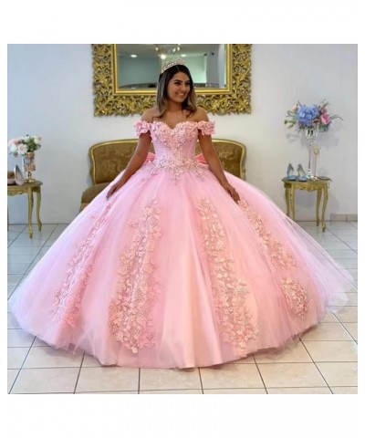 Off Shoulder Quinceanera Dresses for Girls 3D Flower Puffy Ball Gowns for Teens Sweet 16 Lace Prom Dresses for Women Peach $6...