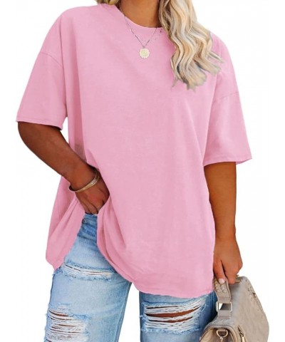 Women's Plus Size T Shirts Oversized Tees Summer Half Sleeve Crew Neck Tunic Tops Pink $13.74 Tops