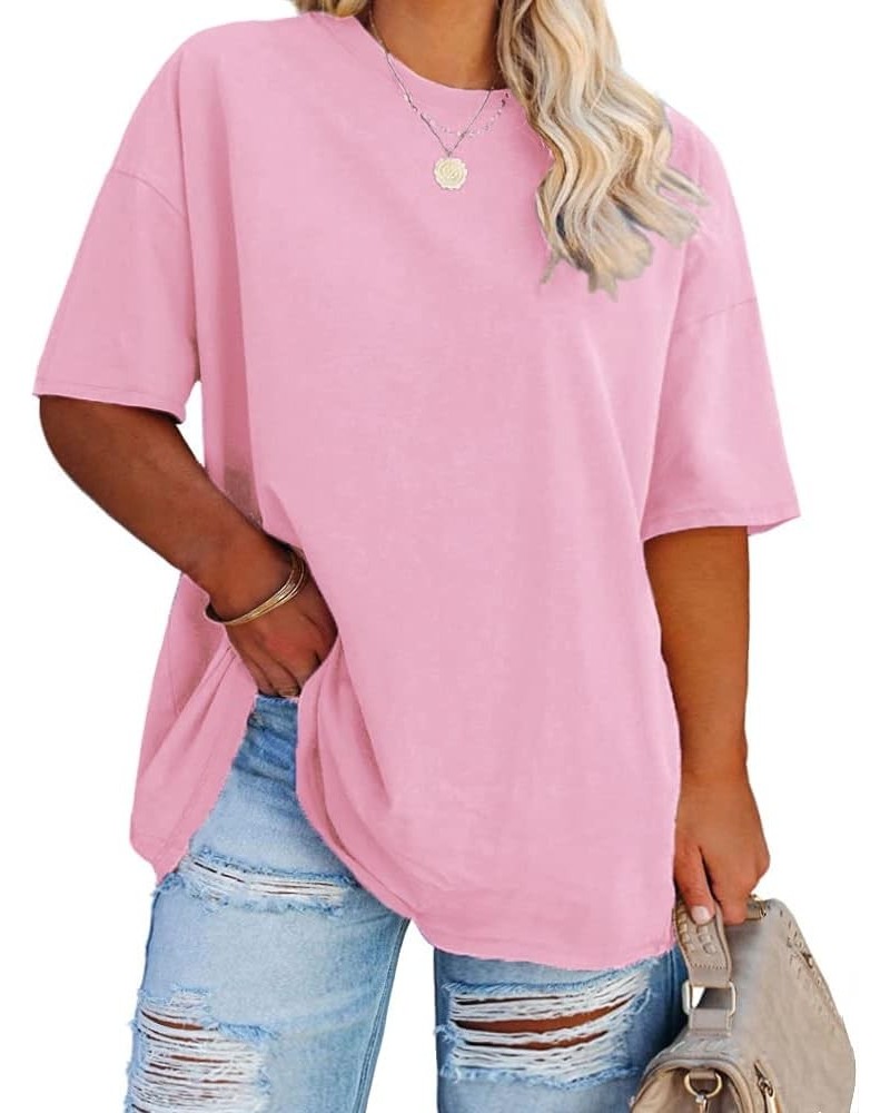 Women's Plus Size T Shirts Oversized Tees Summer Half Sleeve Crew Neck Tunic Tops Pink $13.74 Tops