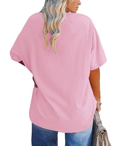 Women's Plus Size T Shirts Oversized Tees Summer Half Sleeve Crew Neck Tunic Tops Pink $13.74 Tops