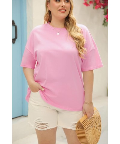 Women's Plus Size T Shirts Oversized Tees Summer Half Sleeve Crew Neck Tunic Tops Pink $13.74 Tops