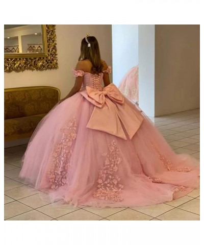 Off Shoulder Quinceanera Dresses for Girls 3D Flower Puffy Ball Gowns for Teens Sweet 16 Lace Prom Dresses for Women Peach $6...