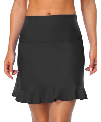 Women's High Waisted Swim Skirt Bottoms Athletic Tankini Swimsuits Skirt with Panty Ruffled Hem Black $19.19 Skirts