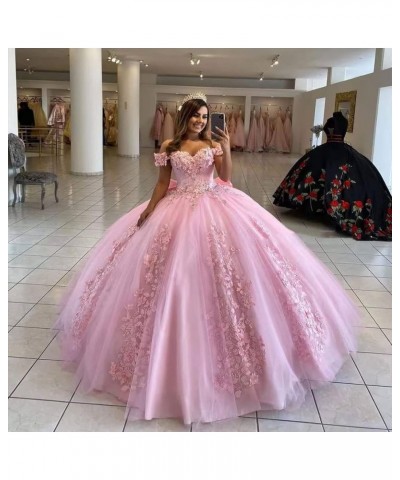 Off Shoulder Quinceanera Dresses for Girls 3D Flower Puffy Ball Gowns for Teens Sweet 16 Lace Prom Dresses for Women Peach $6...