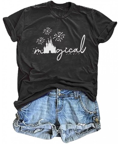 Magical Shirt for Women Magic Kingdom Tshirt Castle Graphic Short Sleeve Tee Casual Holiday Vacation Tops Dark Grey $11.19 T-...