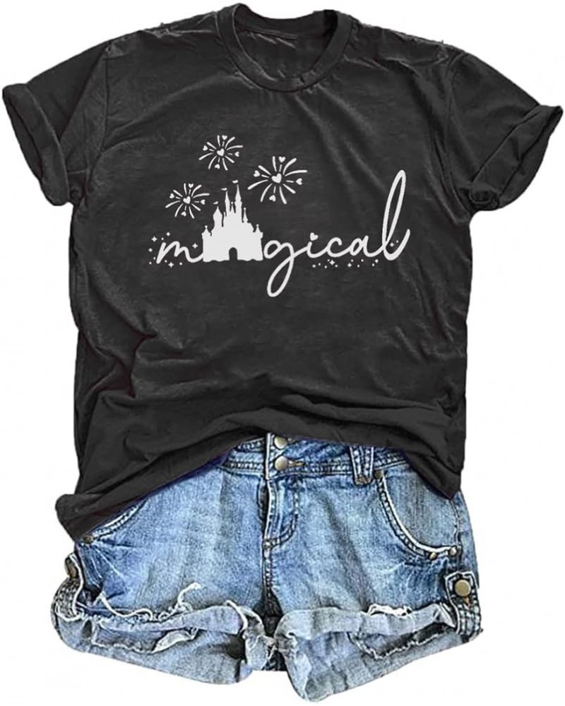 Magical Shirt for Women Magic Kingdom Tshirt Castle Graphic Short Sleeve Tee Casual Holiday Vacation Tops Dark Grey $11.19 T-...