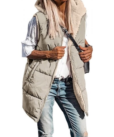 Long Puffer Vest for Women Sleeveless Reversible Fleece Sherpa Jacket Thicked Warm Down Vest Hooded Winter Coat Khaki $11.61 ...