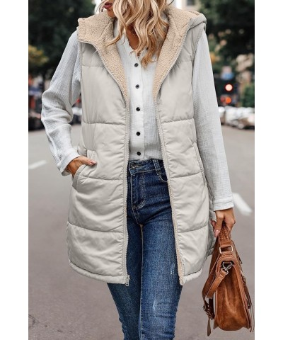 Long Puffer Vest for Women Sleeveless Reversible Fleece Sherpa Jacket Thicked Warm Down Vest Hooded Winter Coat Khaki $11.61 ...