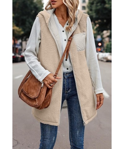 Long Puffer Vest for Women Sleeveless Reversible Fleece Sherpa Jacket Thicked Warm Down Vest Hooded Winter Coat Khaki $11.61 ...