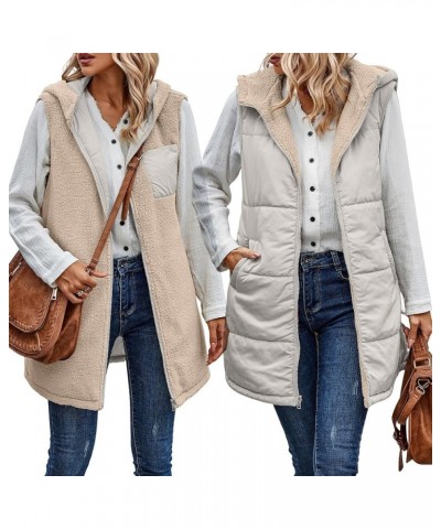 Long Puffer Vest for Women Sleeveless Reversible Fleece Sherpa Jacket Thicked Warm Down Vest Hooded Winter Coat Khaki $11.61 ...