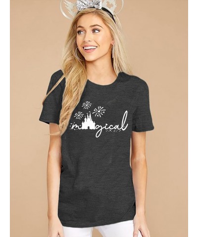 Magical Shirt for Women Magic Kingdom Tshirt Castle Graphic Short Sleeve Tee Casual Holiday Vacation Tops Dark Grey $11.19 T-...