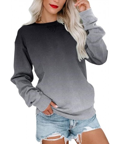 Womens Casual Crewneck Sweatshirt Long Sleeve Tops Cute Pullover Loose Fit Gradient Grey $11.99 Hoodies & Sweatshirts