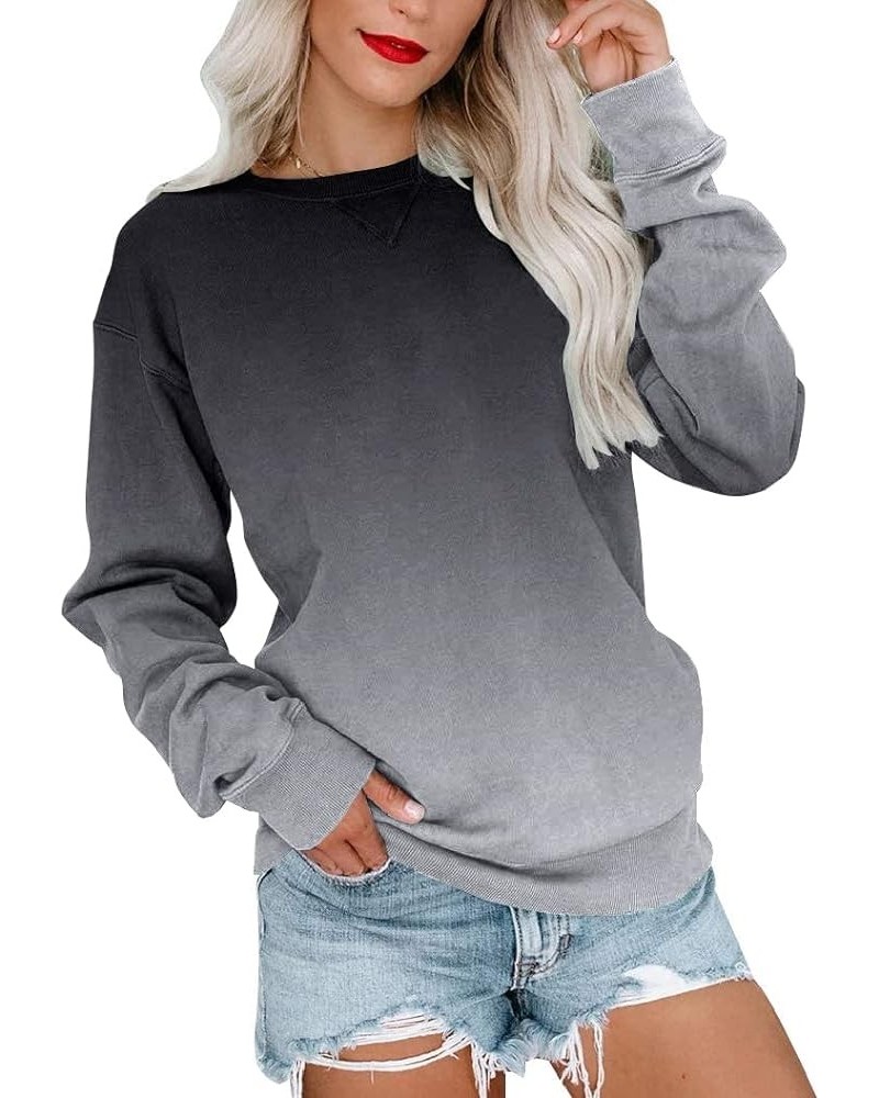 Womens Casual Crewneck Sweatshirt Long Sleeve Tops Cute Pullover Loose Fit Gradient Grey $11.99 Hoodies & Sweatshirts