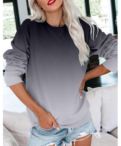 Womens Casual Crewneck Sweatshirt Long Sleeve Tops Cute Pullover Loose Fit Gradient Grey $11.99 Hoodies & Sweatshirts