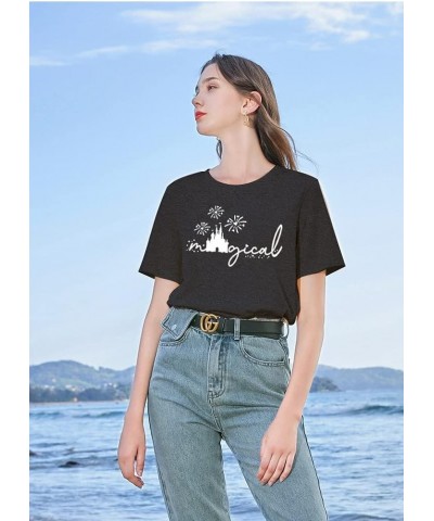 Magical Shirt for Women Magic Kingdom Tshirt Castle Graphic Short Sleeve Tee Casual Holiday Vacation Tops Dark Grey $11.19 T-...