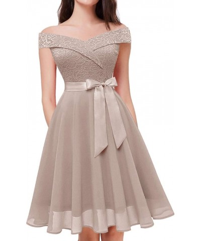 Homecoming Dress Bridesmaid Dresses for Wedding Guest Dress Lace Chiffon Prom Gowns Off Shoulder Taupe $27.00 Dresses