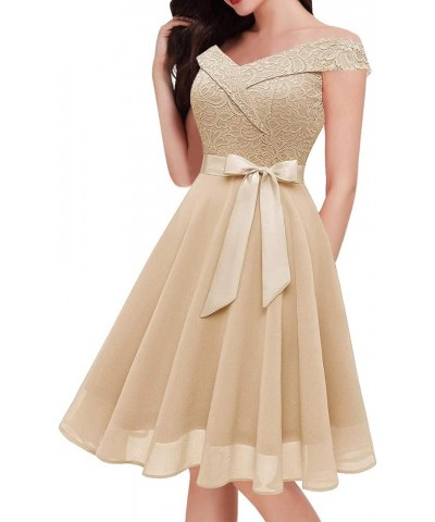 Homecoming Dress Bridesmaid Dresses for Wedding Guest Dress Lace Chiffon Prom Gowns Off Shoulder Taupe $27.00 Dresses