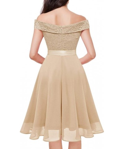 Homecoming Dress Bridesmaid Dresses for Wedding Guest Dress Lace Chiffon Prom Gowns Off Shoulder Taupe $27.00 Dresses