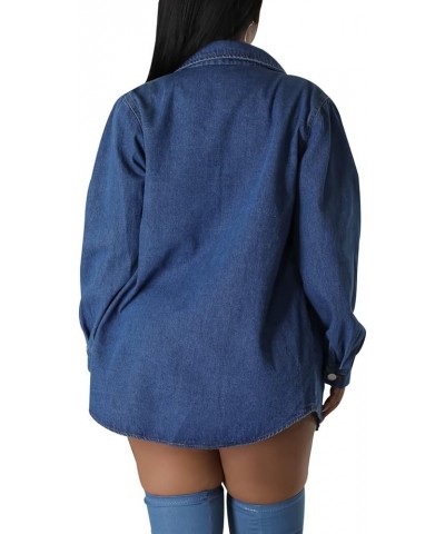 Women's Denim Jacket Long Sleeve Denim Jean Biker Coat Deep Blue $10.25 Jackets