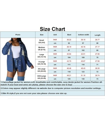 Women's Denim Jacket Long Sleeve Denim Jean Biker Coat Deep Blue $10.25 Jackets