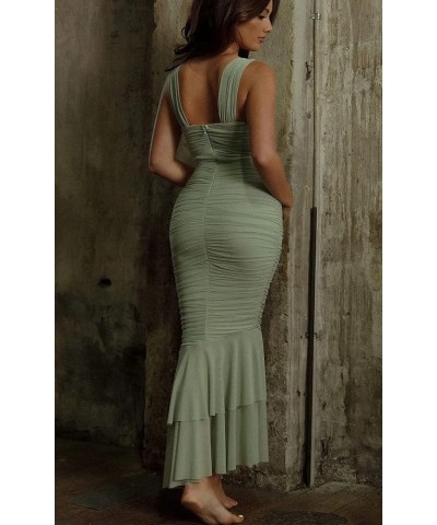 Women's Sexy Backless Zipper Pleated Ruffles Mermaid Fishtail Evening Party Bodycon Maxi Dress Green $15.91 Dresses