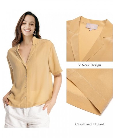 Silk Blouse for Women Button Down Shirts: Women's Short Sleeve Elegant Shirt 100% Pure Silk Casual Tops Summer Luxury Blouses...