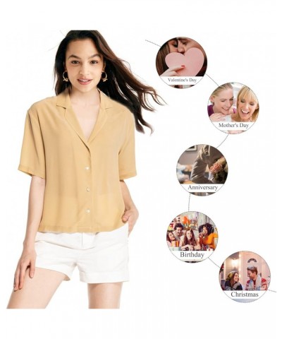 Silk Blouse for Women Button Down Shirts: Women's Short Sleeve Elegant Shirt 100% Pure Silk Casual Tops Summer Luxury Blouses...