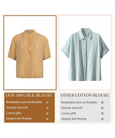 Silk Blouse for Women Button Down Shirts: Women's Short Sleeve Elegant Shirt 100% Pure Silk Casual Tops Summer Luxury Blouses...