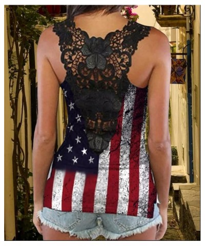 4Th of July Tank Tops Shirts for Women American US Flag Sleeveless Open Back Lace Cutout Top A $13.52 Tanks