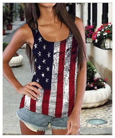 4Th of July Tank Tops Shirts for Women American US Flag Sleeveless Open Back Lace Cutout Top A $13.52 Tanks