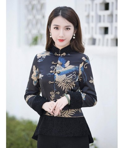 Women Qipao Botton Cotton Clothes Chinese Style Print Tang Suit Clothes Lady Slim Coats Oriental Clothing red-L X-Large Black...