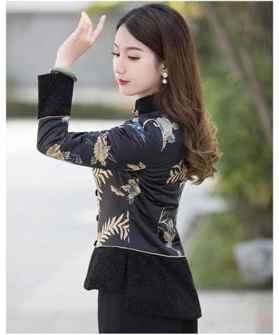 Women Qipao Botton Cotton Clothes Chinese Style Print Tang Suit Clothes Lady Slim Coats Oriental Clothing red-L X-Large Black...