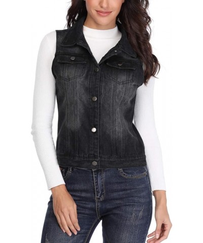 Denim Vest for Women Sleeveless Button up Washed Cropped Jean Jacket Black $17.64 Vests