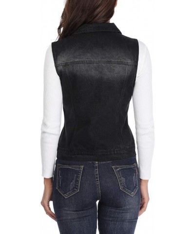 Denim Vest for Women Sleeveless Button up Washed Cropped Jean Jacket Black $17.64 Vests