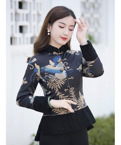 Women Qipao Botton Cotton Clothes Chinese Style Print Tang Suit Clothes Lady Slim Coats Oriental Clothing red-L X-Large Black...