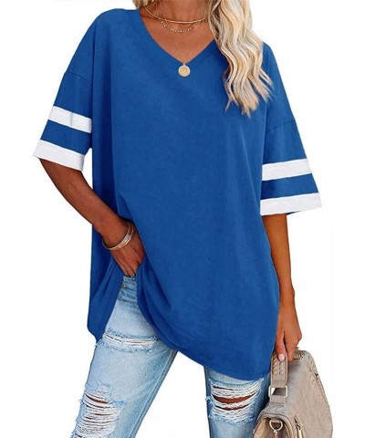 Womens Oversized T Shirts Half Sleeve V Neck Tees Comfy Cozy Cotton Blend Tunic Tops Solid Color Blouses V-neck Blue $11.04 Tops