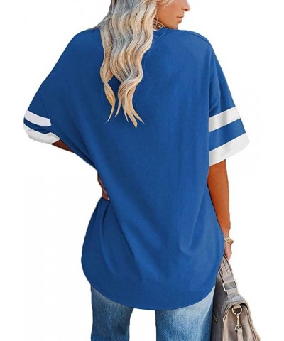 Womens Oversized T Shirts Half Sleeve V Neck Tees Comfy Cozy Cotton Blend Tunic Tops Solid Color Blouses V-neck Blue $11.04 Tops