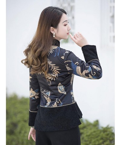 Women Qipao Botton Cotton Clothes Chinese Style Print Tang Suit Clothes Lady Slim Coats Oriental Clothing red-L X-Large Black...