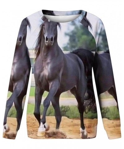 Women 3D Horse Graphic Sweatshirt Vintage Oil Paint Print Distressed T Shirt Classic Crewneck Pullover Casual Long Sleeve Top...