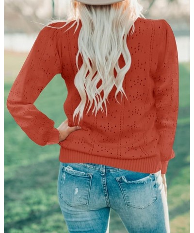 Womens Fall Puff Long Sleeve Pullover Sweaters Tops Soft Dot Crew Neck Shirt Lightweight Hollow Out Knit Sweater Brick Red $9...