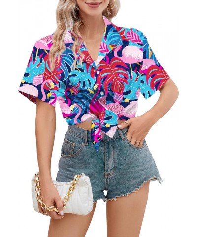 Girls Womens Short Sleeve Summer Button Down Shirts, 12 Months - XL WOMEN Flamingo Blue $6.82 Blouses