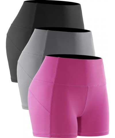 Women's 5" /2" High Waist Stretch Athletic Workout Shorts with Pocket 3 Pack:11 Black & Grey & Pink $15.68 Activewear