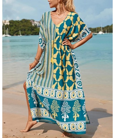 Rayon Kaftan Dresses for Women Caftans Beachwear Long Swimsuit Cover Ups A-green Yellow $17.59 Swimsuits