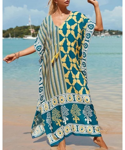 Rayon Kaftan Dresses for Women Caftans Beachwear Long Swimsuit Cover Ups A-green Yellow $17.59 Swimsuits