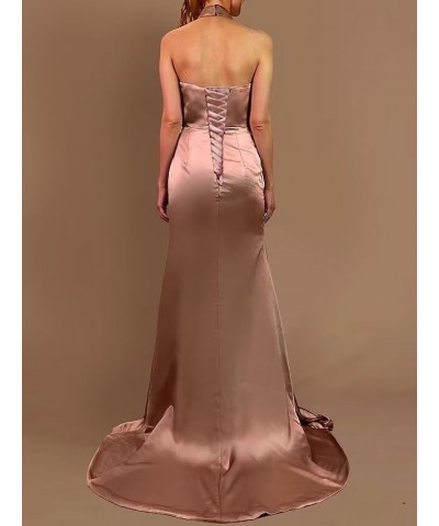 Halter Bridesmaid Dresses for Women with Slit Satin Mermaid Formal Gown and Evening Dresses Floor Length Lilac $14.00 Dresses