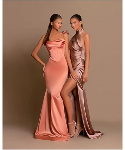 Halter Bridesmaid Dresses for Women with Slit Satin Mermaid Formal Gown and Evening Dresses Floor Length Lilac $14.00 Dresses