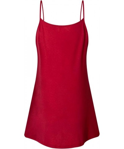 Women's Summer Button V Neck Pleated Spaghetti Strap Camisole Tank Tops (M-3XL) Red $10.50 Tanks