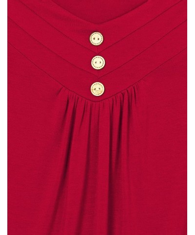 Women's Summer Button V Neck Pleated Spaghetti Strap Camisole Tank Tops (M-3XL) Red $10.50 Tanks