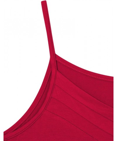 Women's Summer Button V Neck Pleated Spaghetti Strap Camisole Tank Tops (M-3XL) Red $10.50 Tanks