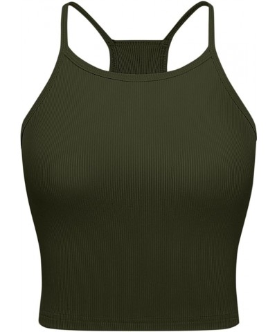 Ribbed Yoga Crop Tank Tops 2-3Pack Slim Fit Workout Camisole Olive $5.69 Tanks